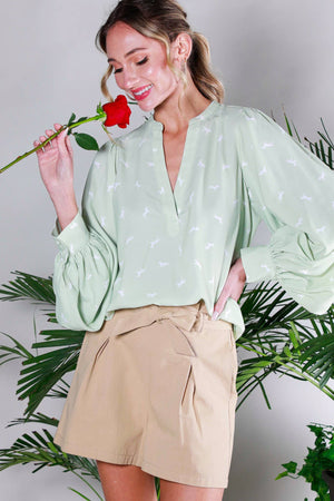 Horse Print Balloon Sleeve Blouse