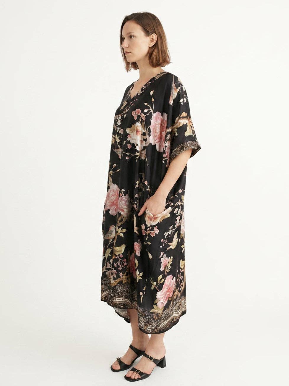 cecile midi dress Satin-Finish Floral Midi Dress sky blue