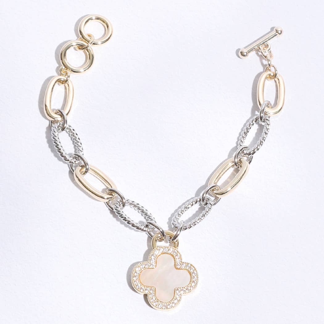 Two Link Clover MOP Link Bracelet