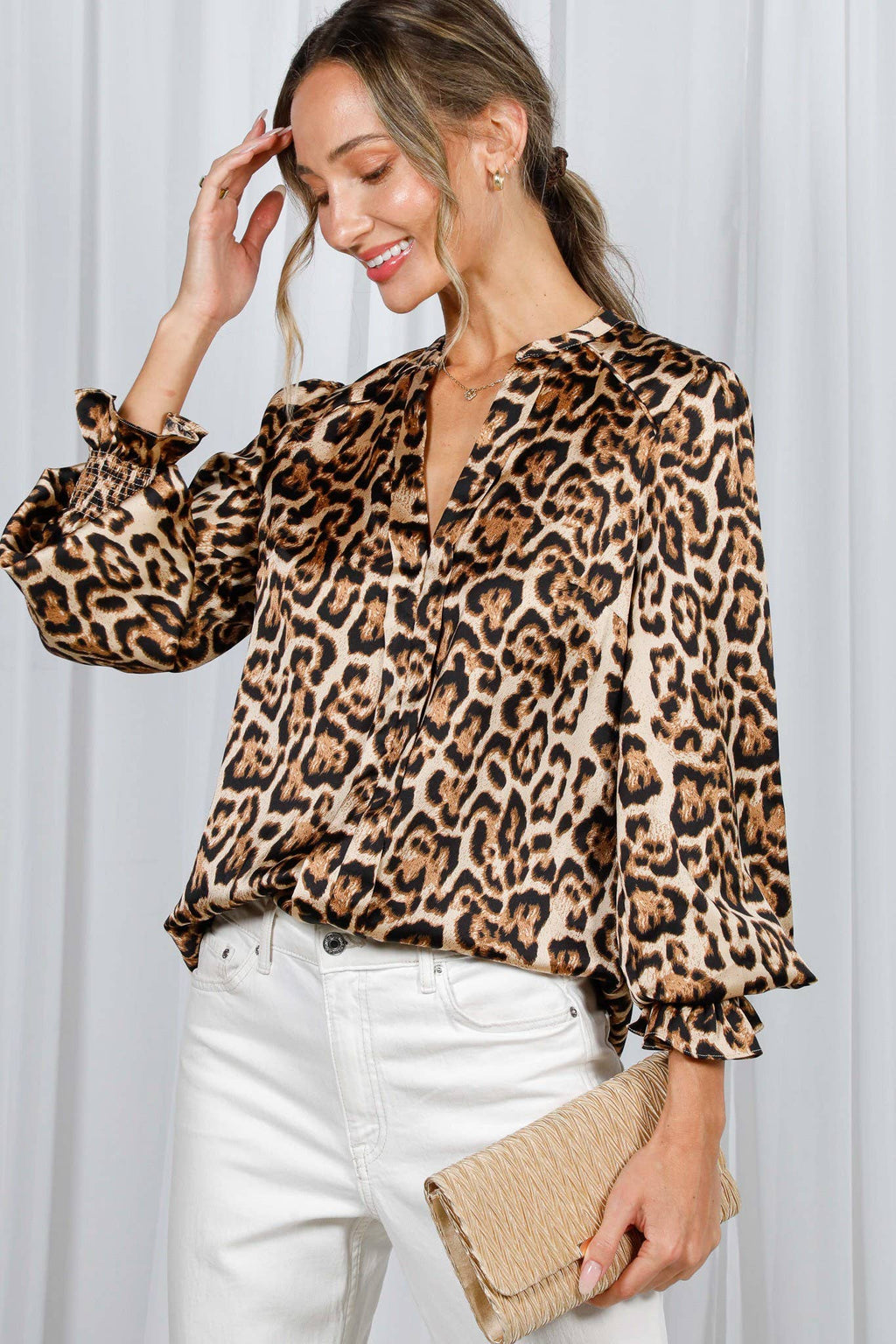 Henley Leopard Print Blouse