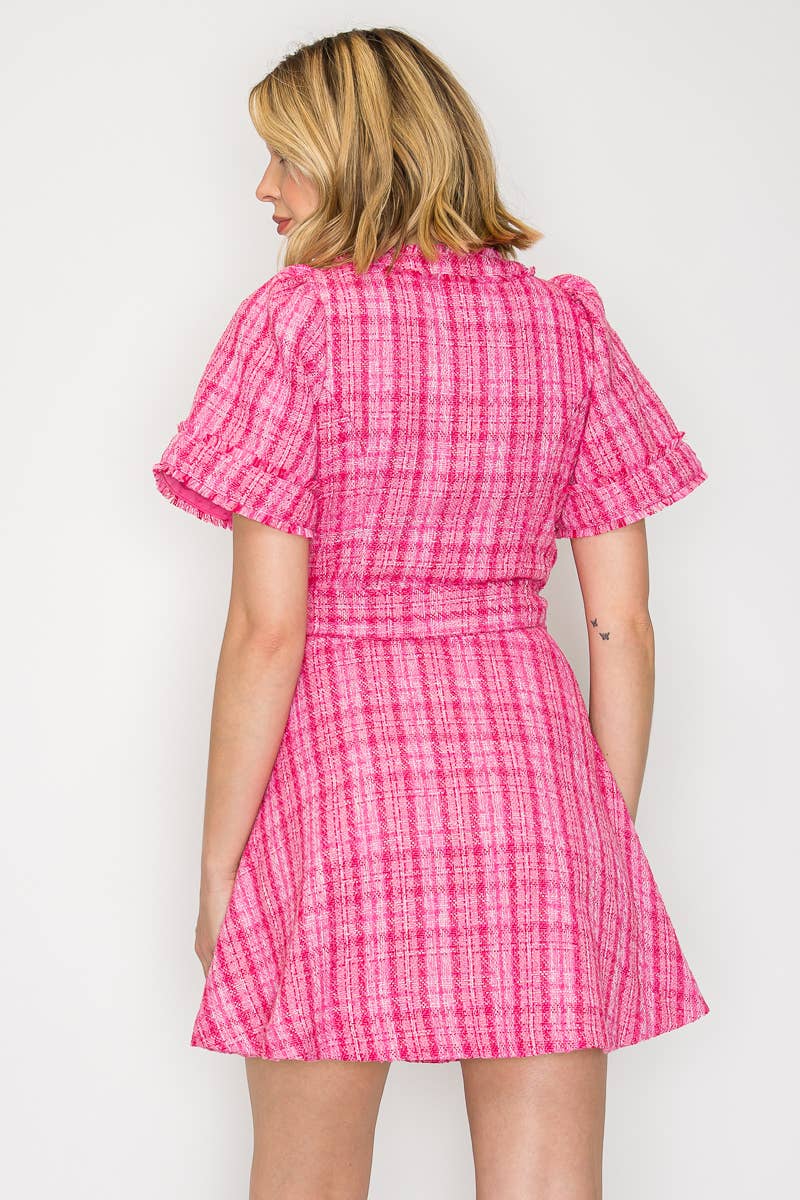Pretty Pink Checker Boucle Mini Dress