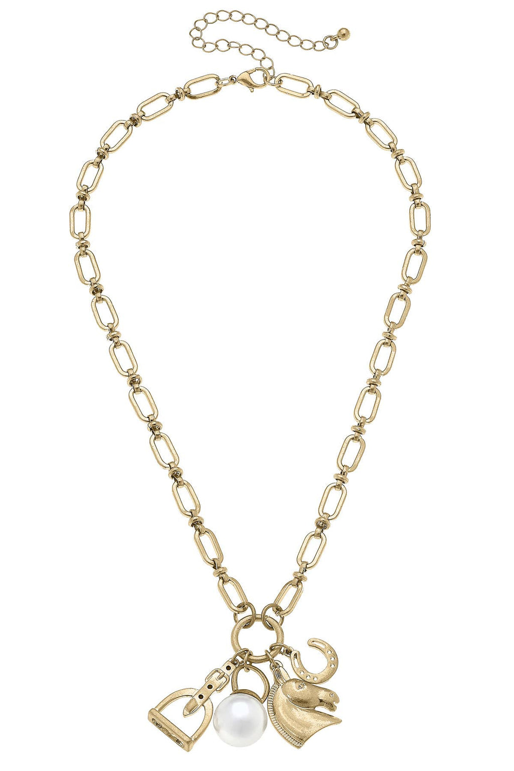 Rosalind Equestrian Charm Necklace in Shiny Gold