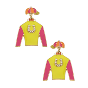 Harley Jockey Silk Enamel Drop Earrings in Yellow & Pink