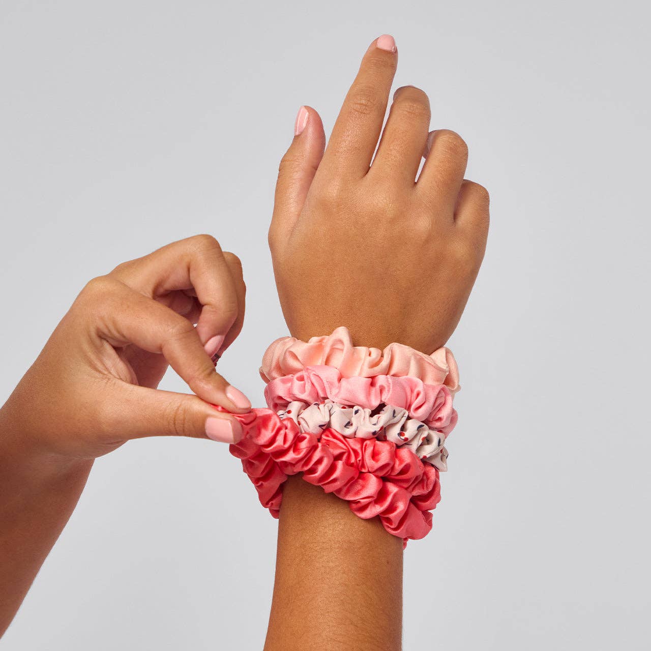 KITSCH - Ruched Satin Scrunchies 5pc Set - Assorted Cherry Blossom