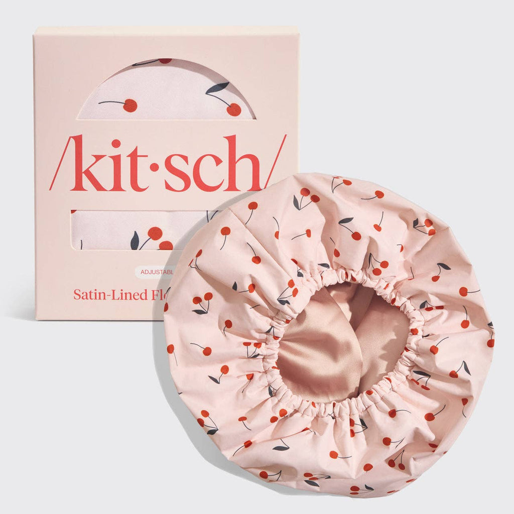 KITSCH - Satin-Lined Flexi Shower Cap - Cherry Print