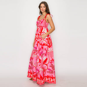 Red & Pink Wild Jungle Print Maxi Dress