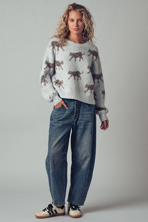 Leopard Knit Crewneck Sweater