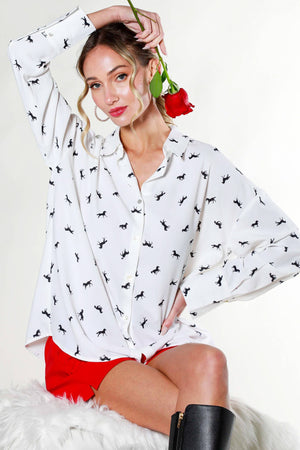Collared Horse Print Blouse