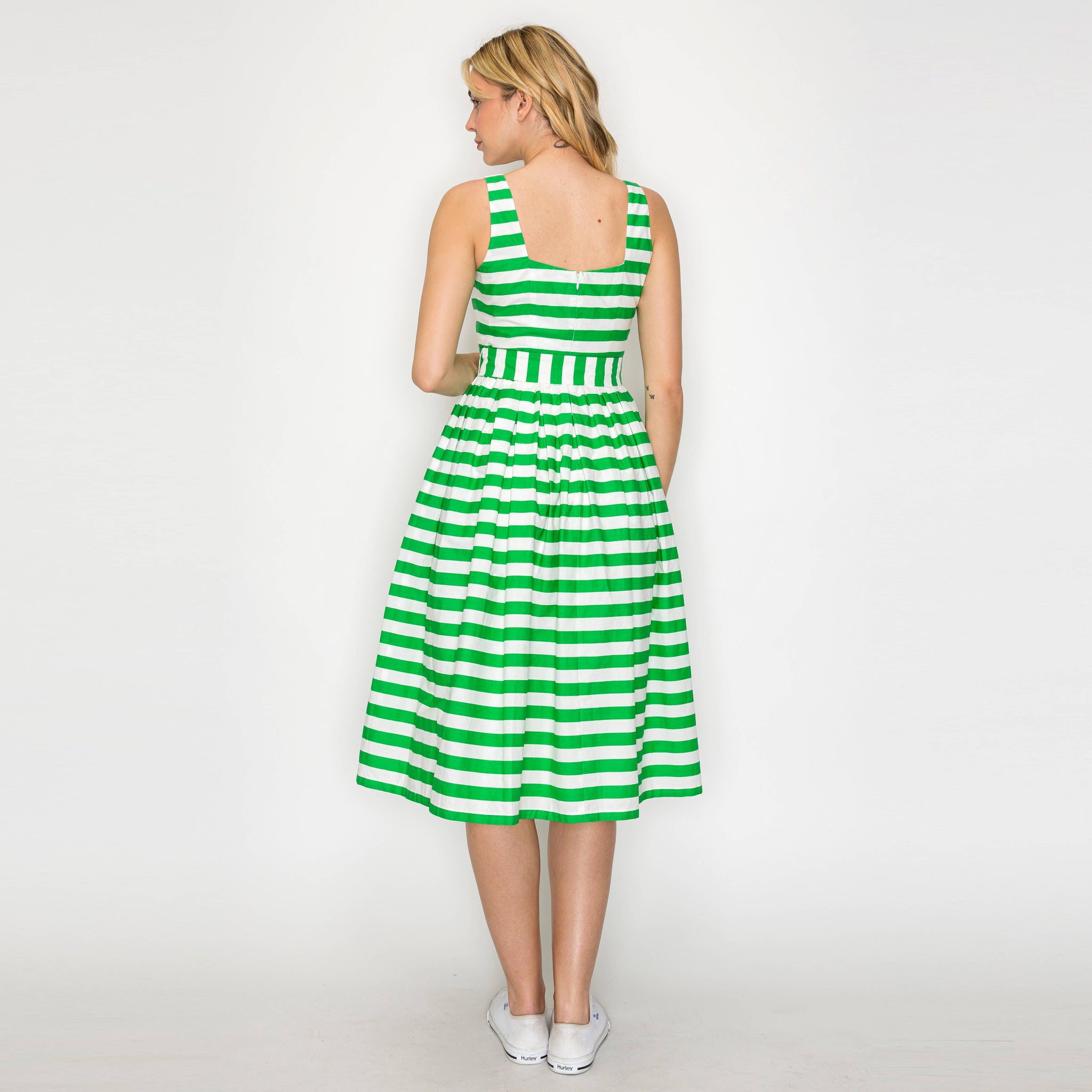 Lucky Green Stripe Classic Midi Dress