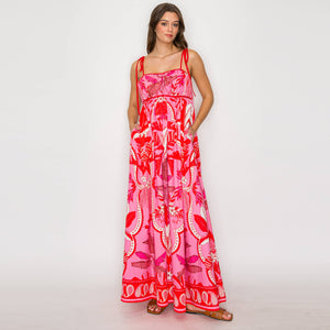 Red & Pink Wild Jungle Print Maxi Dress