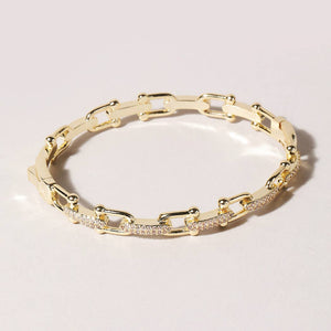 Linked Chain Style Bangle with CZ Buckle Closure