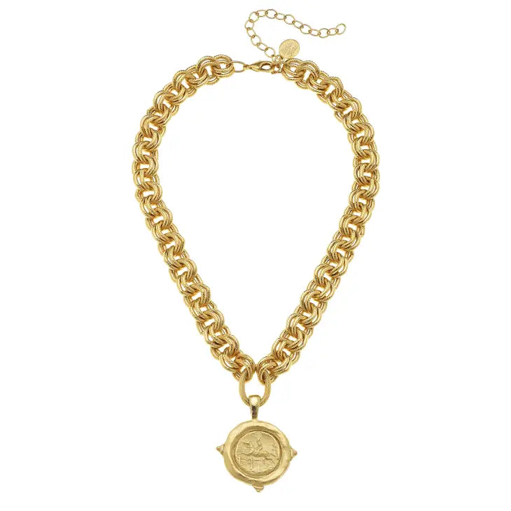 Gold Equestrian Intaglio Necklace