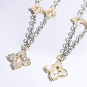Clover Pave Clover Mop Gold Necklace