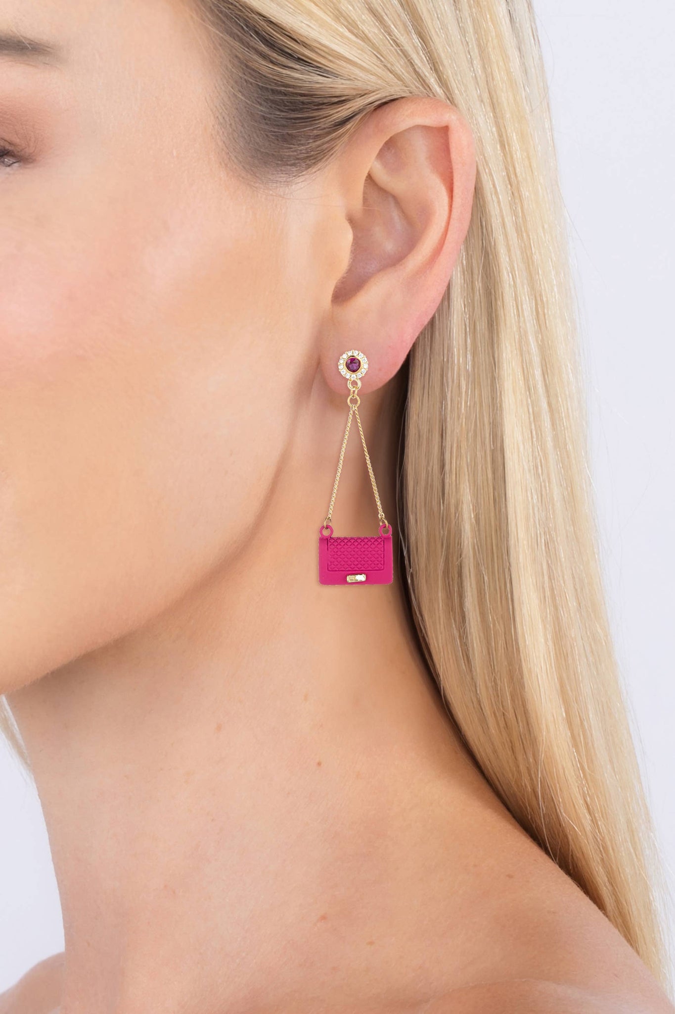 Eye Candy Los Angeles - Ella Hot Pink Golden Purse Dangle Earrings