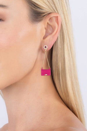 Eye Candy Los Angeles - Ella Hot Pink Golden Purse Dangle Earrings