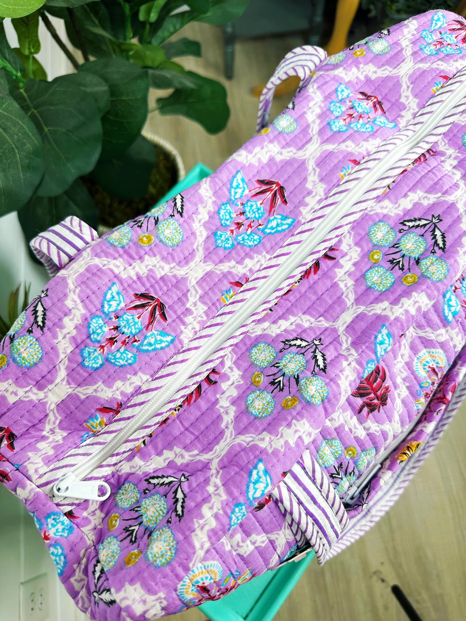 Purple Wildflowers Quilted Duffle Bag
