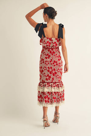Flower Embo Lace Midi Dress