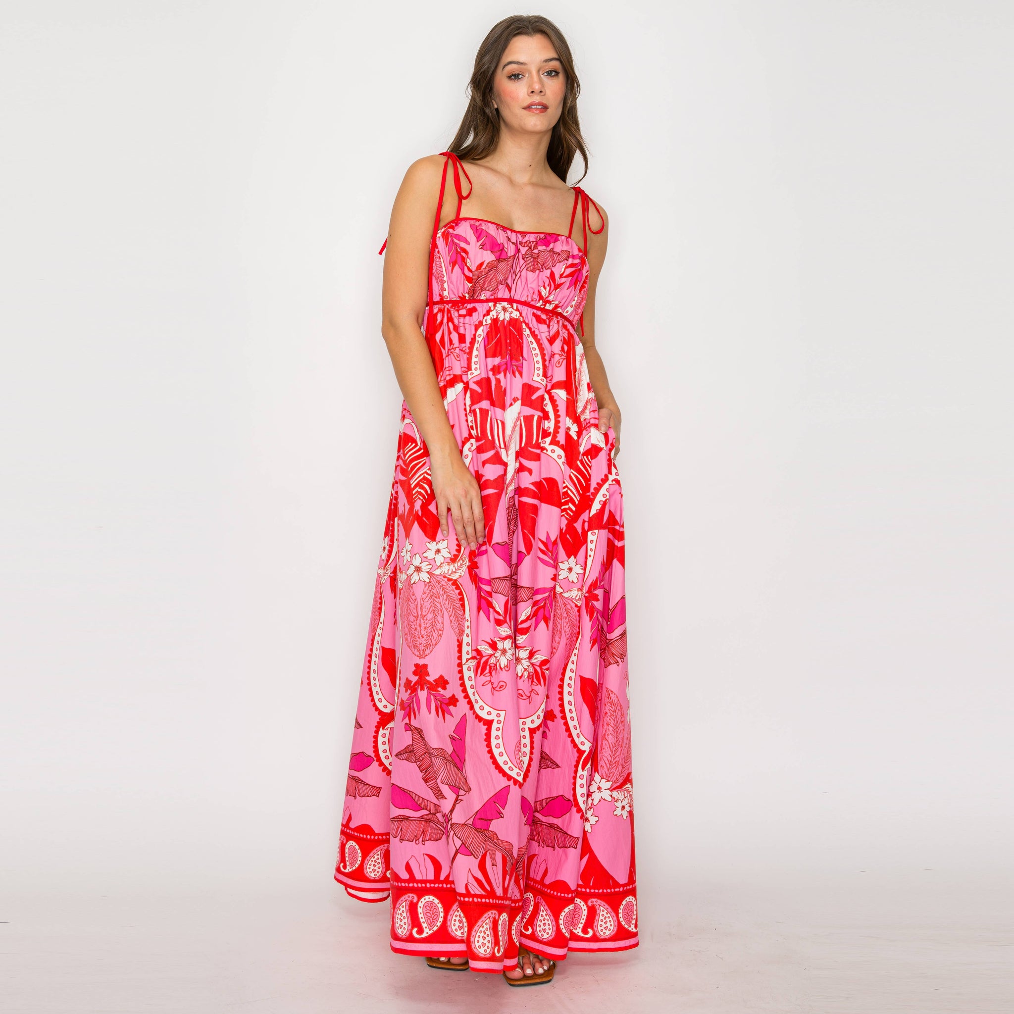 Red & Pink Wild Jungle Print Maxi Dress