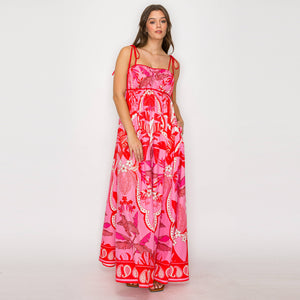 Red & Pink Wild Jungle Print Maxi Dress