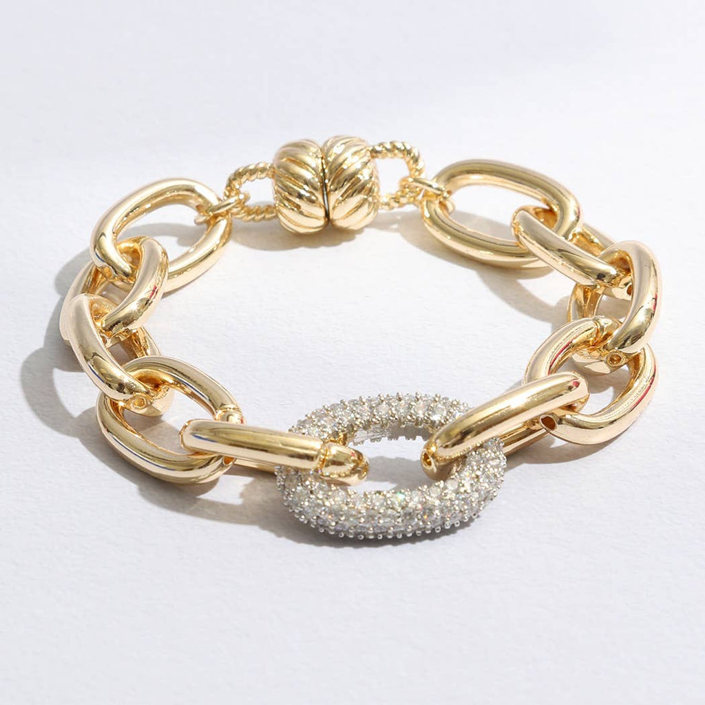 Multi Tone Linked Chain Bracelet Magnet Closure