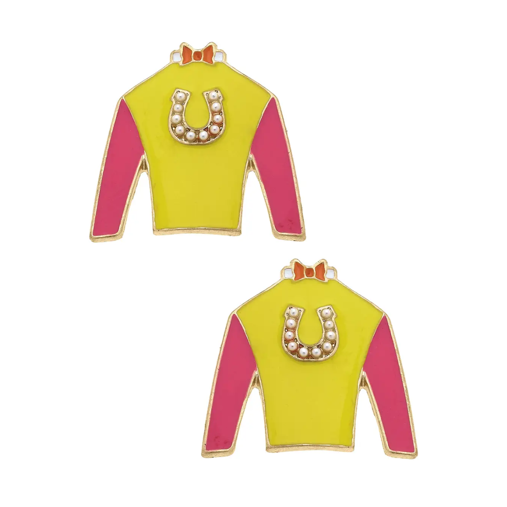 Harley Jockey Silk Enamel Stud Earrings in Yellow & Pink