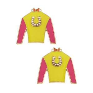 Harley Jockey Silk Enamel Stud Earrings in Yellow & Pink