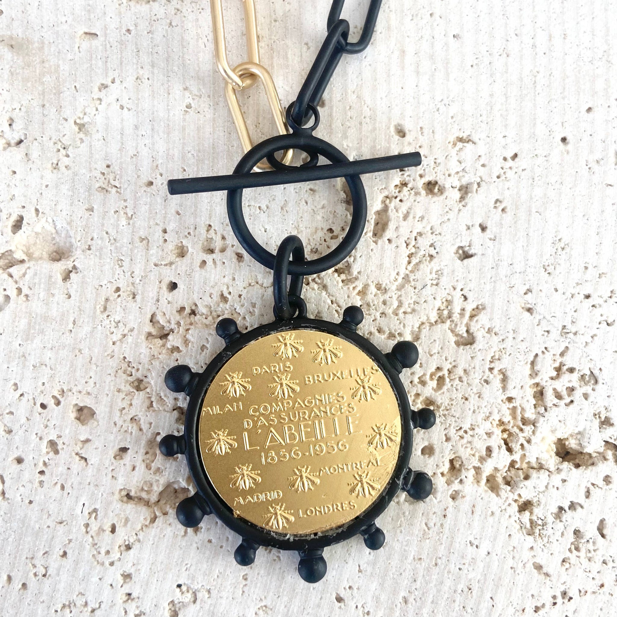 Mixed Metal Equestrian Coin Necklace