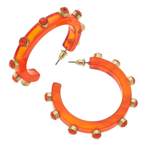 Canvas Style - Renee Resin and Rhinestone Hoop Earrings: Bubble Gum