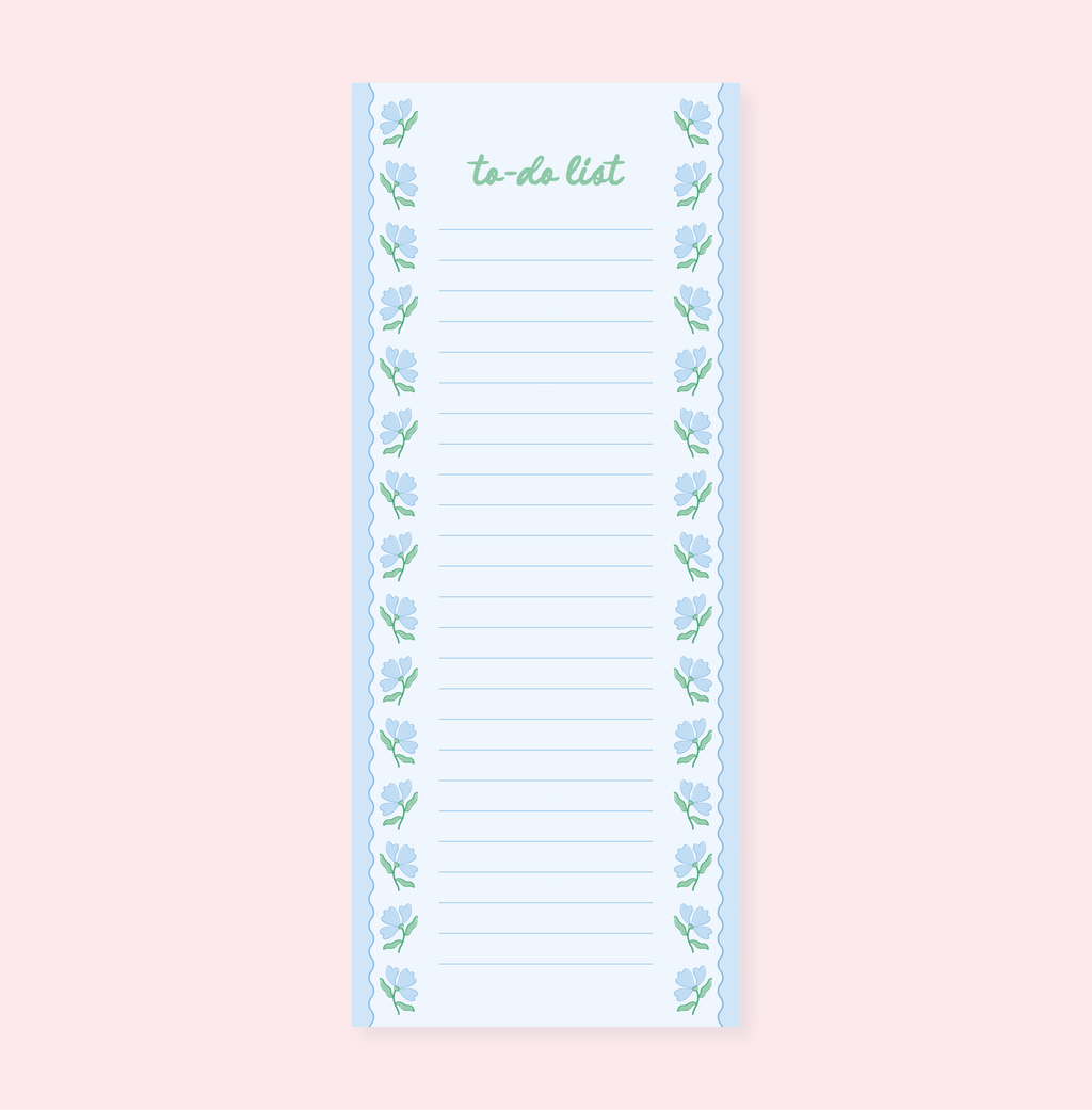 Blue Flower Wavy List Notepad