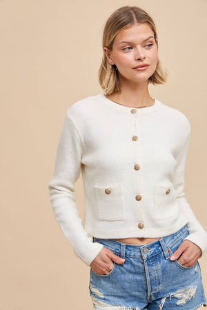 Round Neck Cardigan - white/ blue