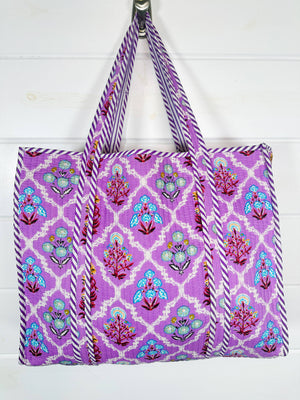 Purple Wildflowers Quilted Tote Bag