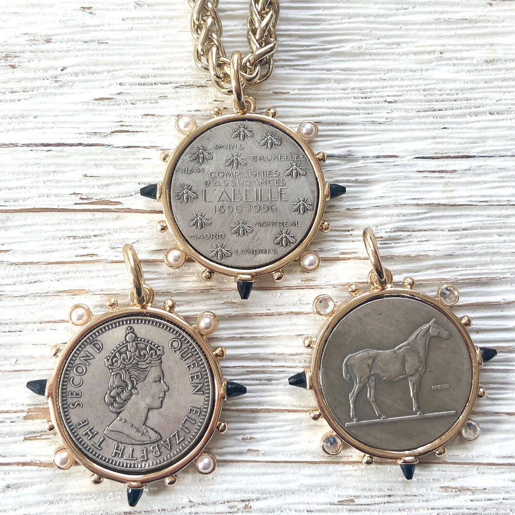 French Horse Coin Chain Necklace