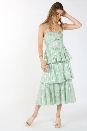 Metallic Printed Tiered Dress
