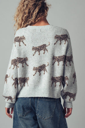 Leopard Knit Crewneck Sweater