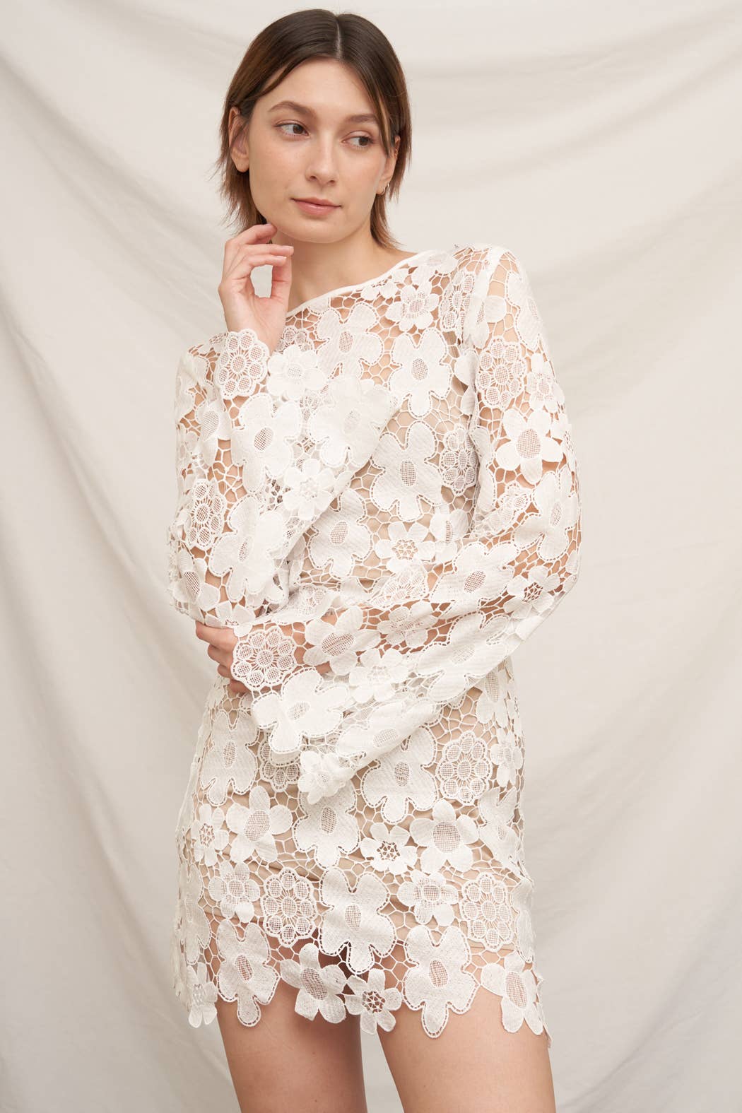 white lace flare sleeve dress Luxury Calling White Lace Flare Sleeve Maxi Dress