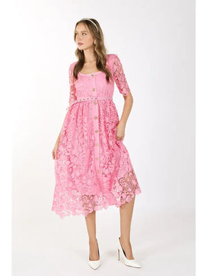 Romantic Square-Neck Lace Maxi Dress