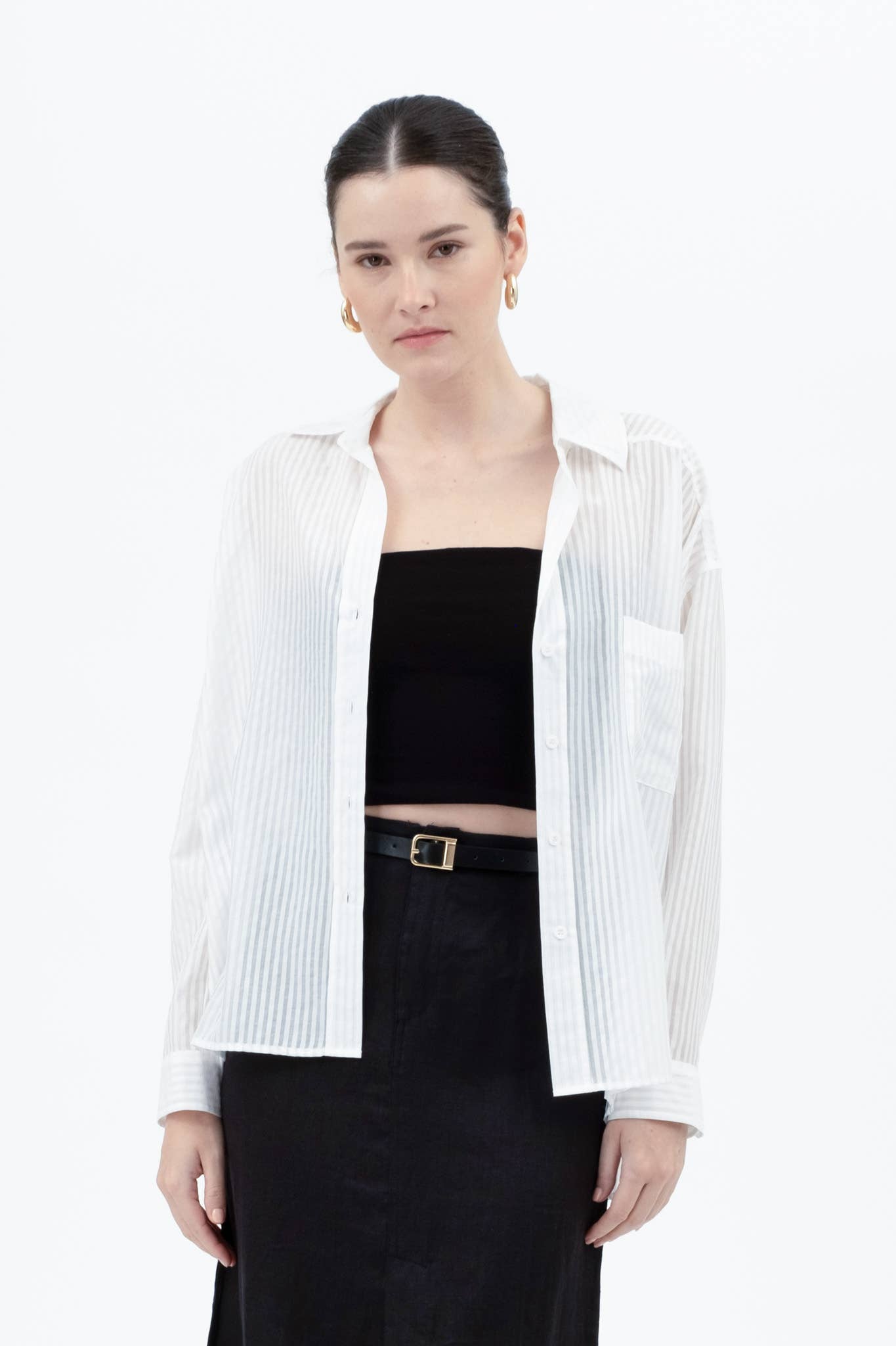 Stripe Sheer Button Down