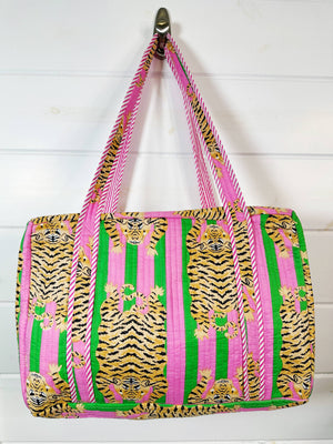 Pink and Green Tiger Quilted Duffle Bag