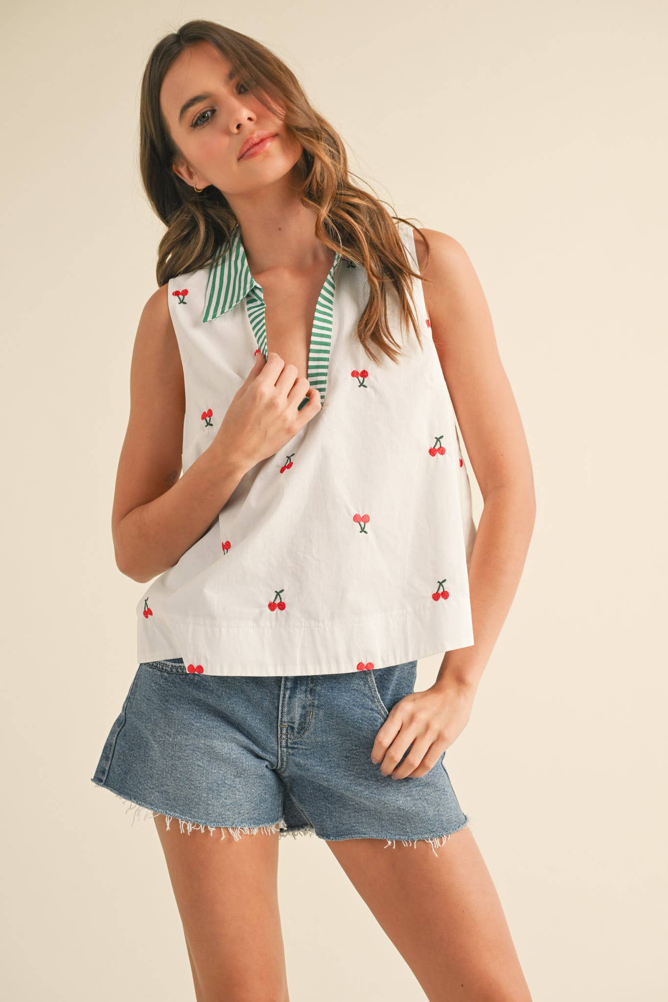 Cherry Embroidered Tank