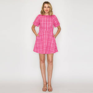 Pretty Pink Checker Boucle Mini Dress