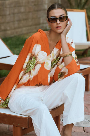 Floral Printed Batwing Resort Top