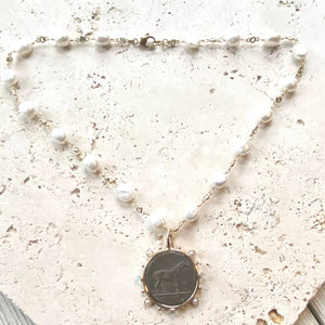 French Coin Medallion Equestrian Necklace