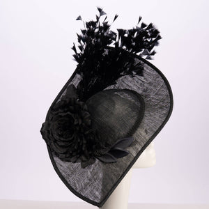 Sinamay Base With Flowers Feathers On The Brim - Red