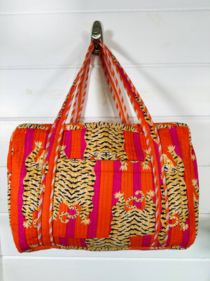 Orange and Pink Quilted Tiger Duffle Bag
