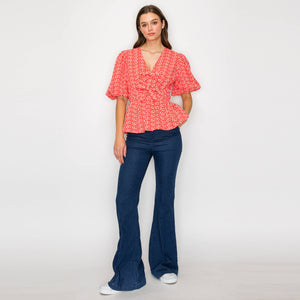Coral Cotton Embroidery Top