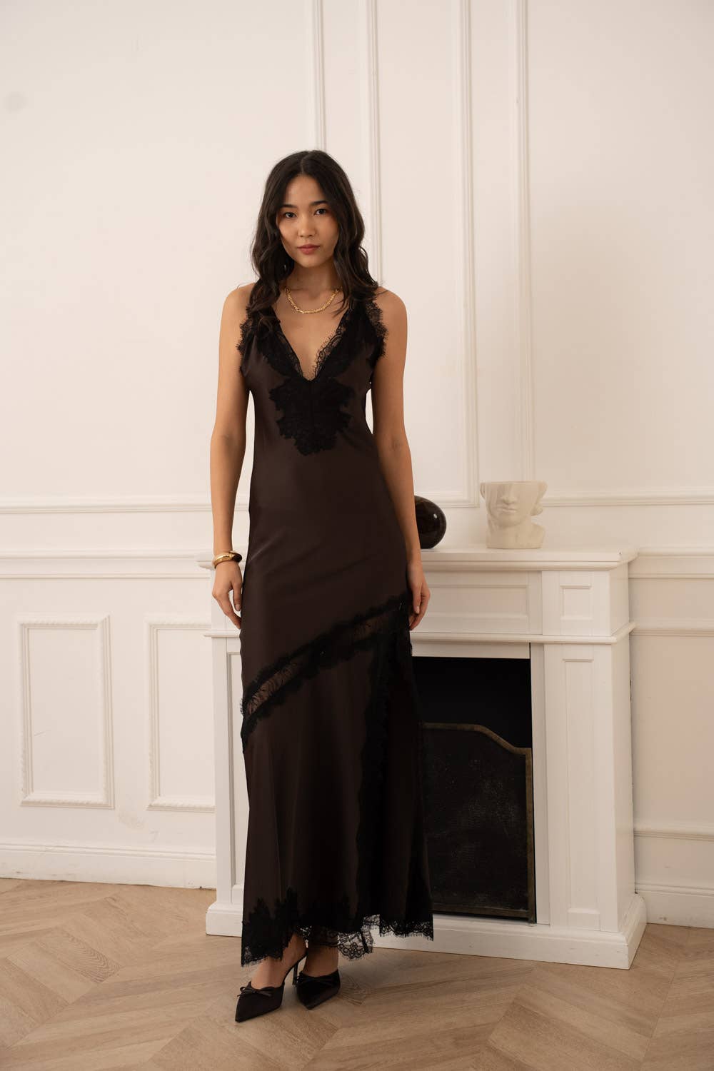 Asymmetrical Satin Lace Dress