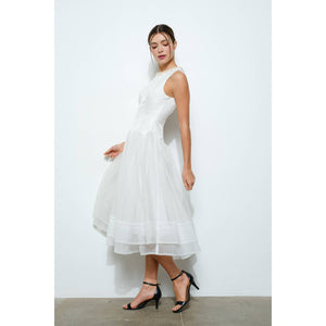 Pearl Embellished Tulle Midi Dress