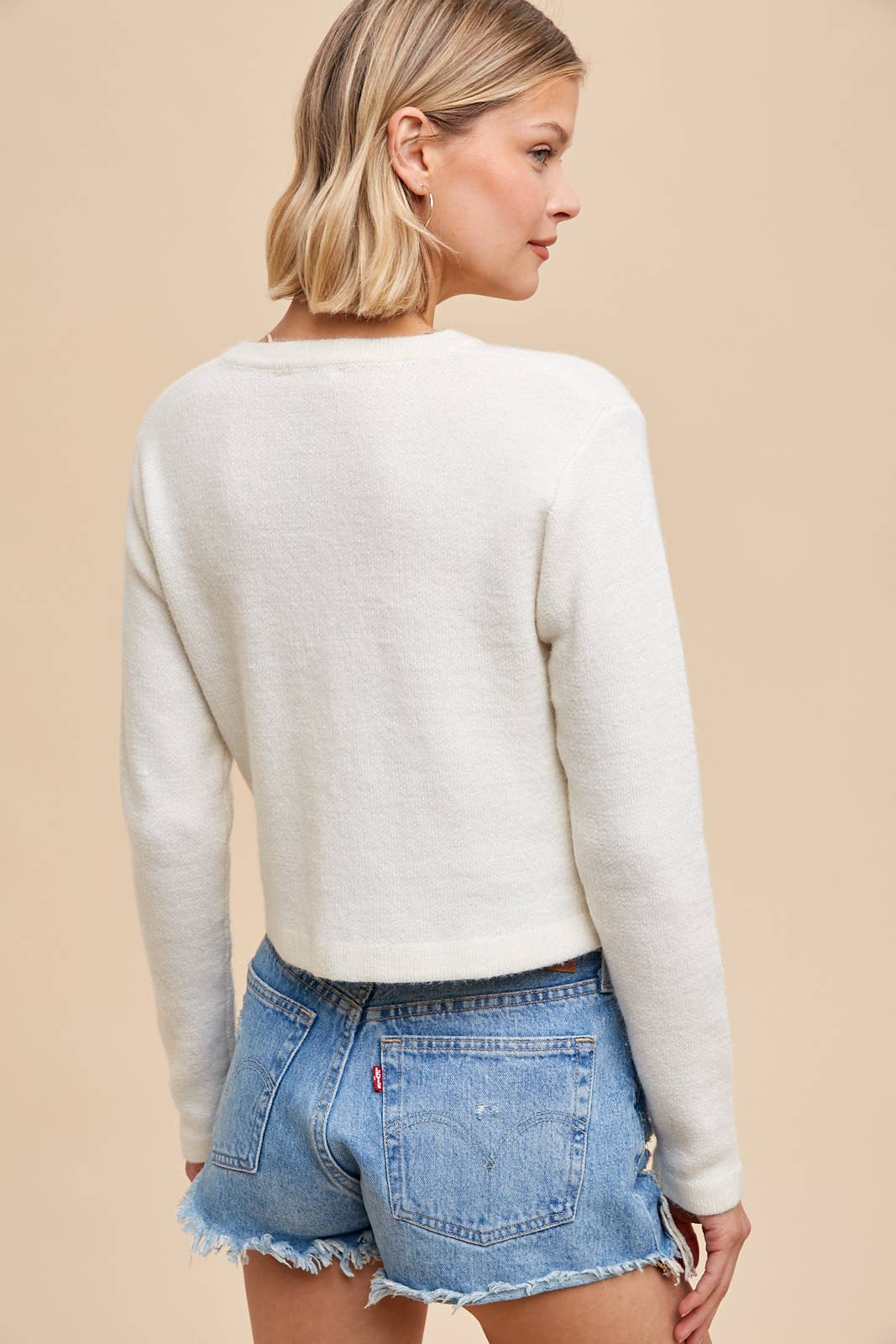 Round Neck Cardigan - white/ blue