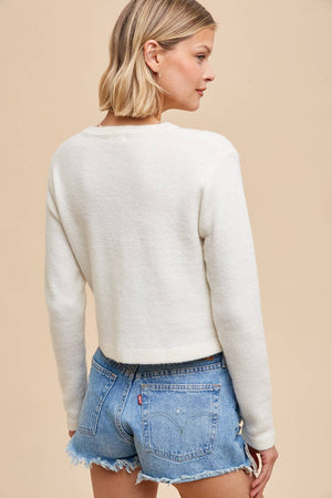 Round Neck Cardigan - white/ blue