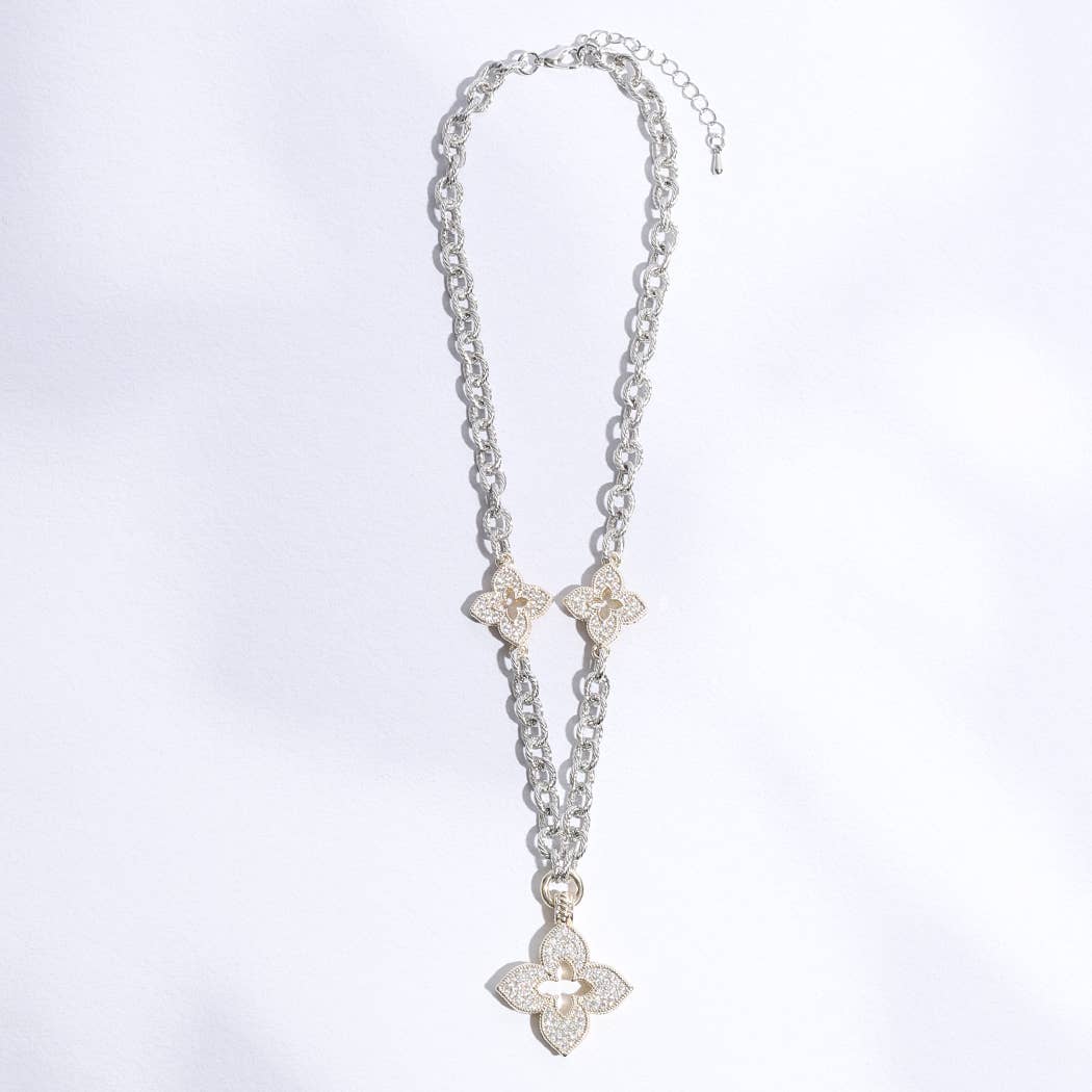 Clover Pave Clover Mop Gold Necklace